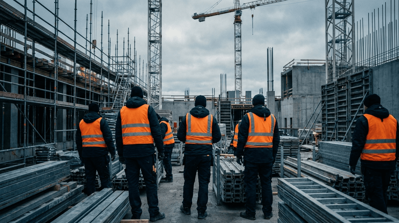 Helsingin Rakennuspalvelun rakennustiimi työmaalla